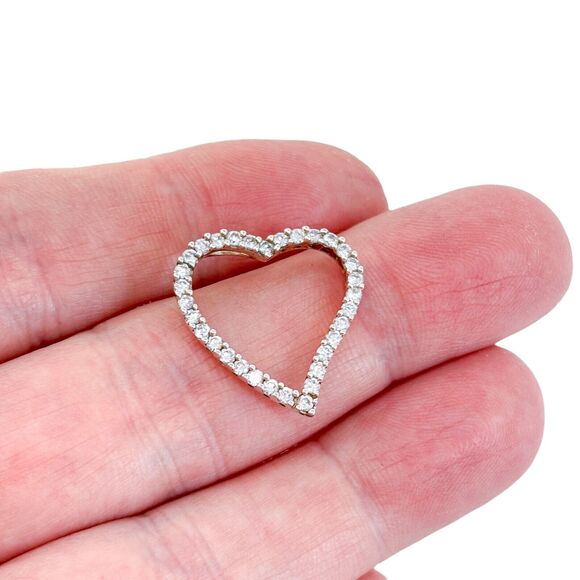 Vintage Sterling Silver 925 Cubic Zirconia Open Heart Pendant - Picture 1 of 7